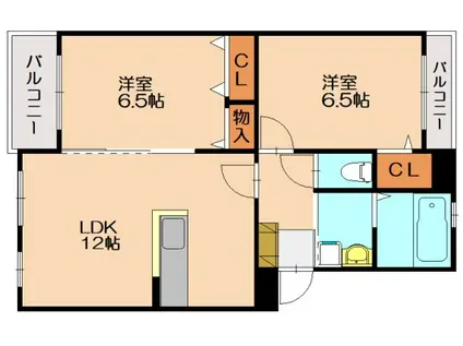 ヒルズ王子(2LDK/3階)の間取り写真