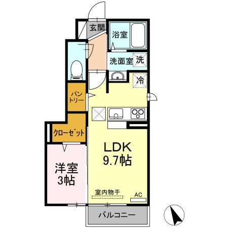 コリーヌ・ドゥ(1LDK/1階)の間取り写真