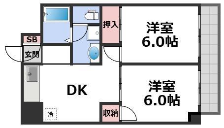 エクセルハイム川富(2DK/9階)の間取り写真