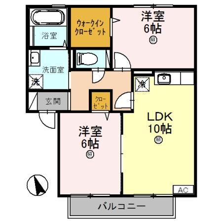 ルピナス明里橋B棟(2LDK/2階)の間取り写真