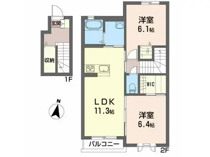 グランディーナ開成MSII(2LDK/2階)の間取り写真