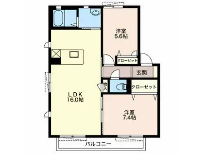 マノワール小浜(2LDK/2階)の間取り写真