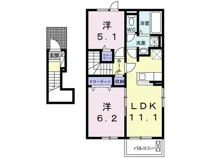 オプス多肥 壱(2LDK/2階)の間取り写真