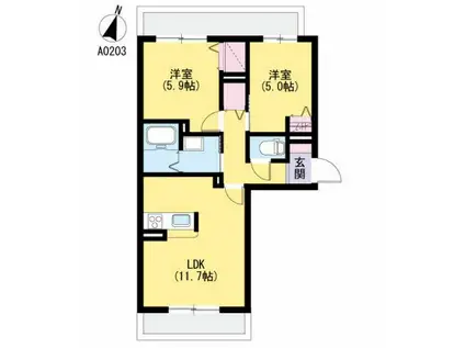 ラ・リュミエール月出(2LDK/2階)の間取り写真