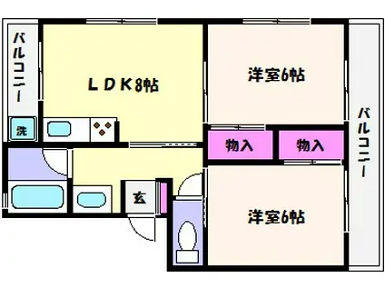 ミリオンハイツ(2LDK/2階)の間取り写真