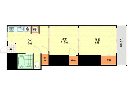 オビ関城東(2DK/4階)の間取り写真