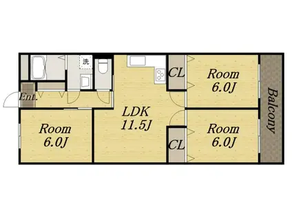 辻田マンション(3LDK/1階)の間取り写真