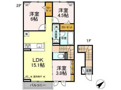 グランペーシュ(3LDK/2階)の間取り写真