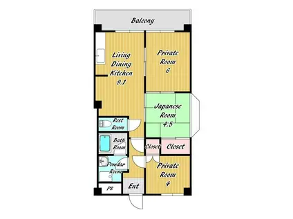 パークサイド柴原(3DK/2階)の間取り写真