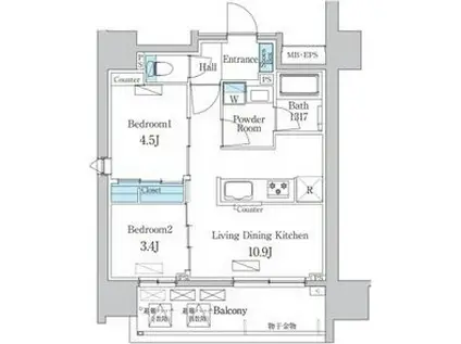 デュオフラッツ今池フレナ(2LDK/8階)の間取り写真