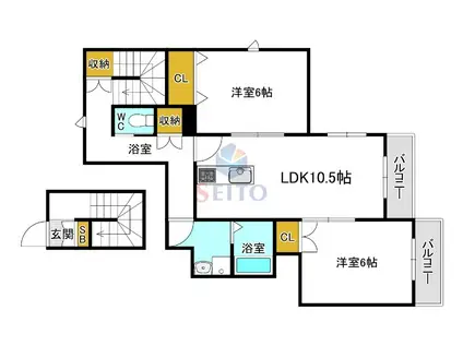 ビィラ コンフォート(2LDK/2階)の間取り写真