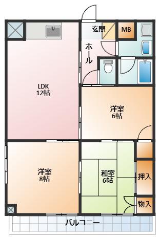 リベラール日永(3LDK/4階)の間取り写真