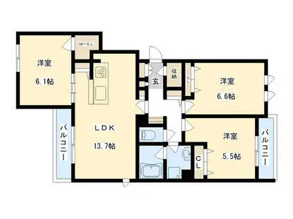 シャーメゾン プレーナスペイ(3LDK/2階)の間取り写真