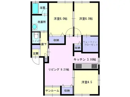 ヴィラージュ幸(3LDK/1階)の間取り写真
