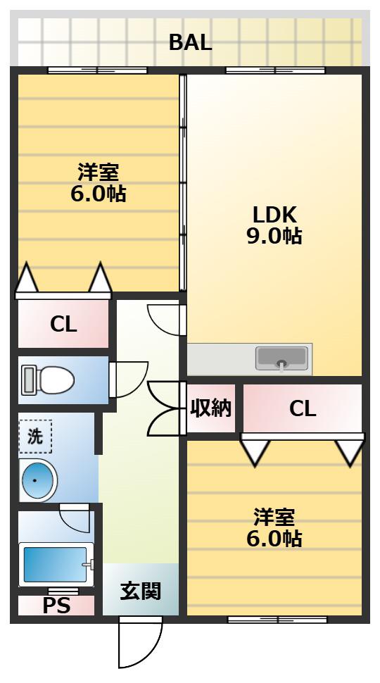 エステマール弥刀(2LDK/6階)の間取り写真