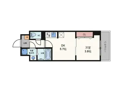 ARCA九条(1DK/4階)の間取り写真