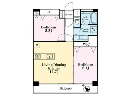 マンション第2恵比須苑(2LDK/7階)の間取り写真