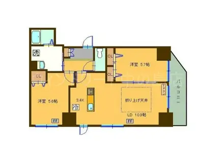 HILLS GARDEN 東札幌(2LDK/2階)の間取り写真