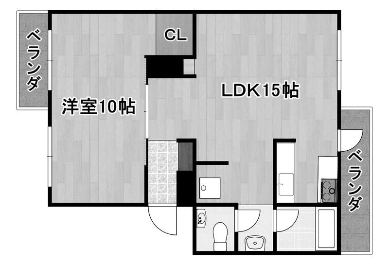 厚生年金C棟(1LDK/1階)の間取り写真