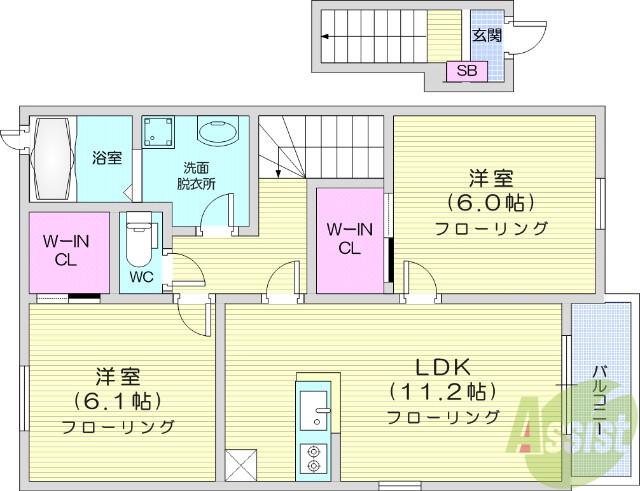 レジデンス青葉Ⅲ(2LDK/2階)の間取り写真