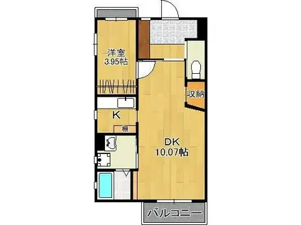 RIO CEREZO(1LDK/3階)の間取り写真