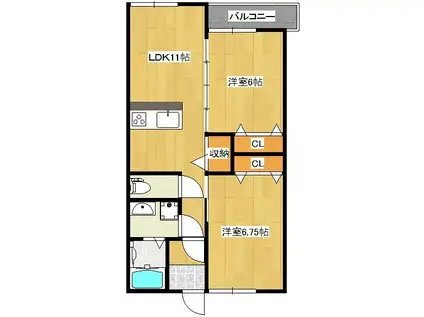 セレスピア大潟(2LDK/1階)の間取り写真