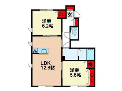 ラ・セゾン眞澄(2LDK/1階)の間取り写真