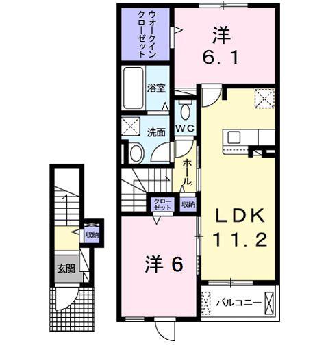 マカニ オカ ハウオリー(2LDK/2階)の間取り写真