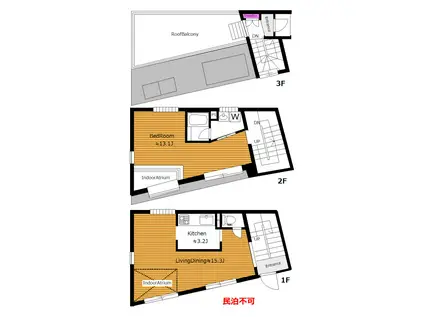 3面採光 デザイナーズ ルーフバルコニー IKENOUE04 A(1LDK/3階)の間取り写真