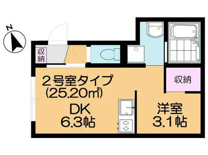 HONEY SOPHIA稲毛海岸(1DK/2階)の間取り写真
