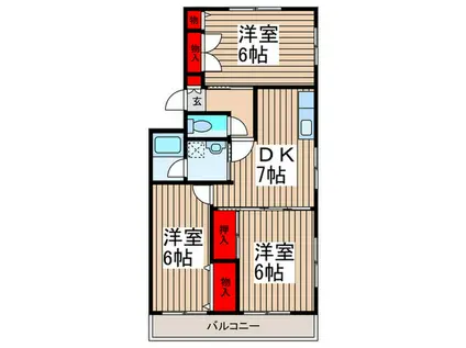 パビヨンリヴール(3DK/1階)の間取り写真