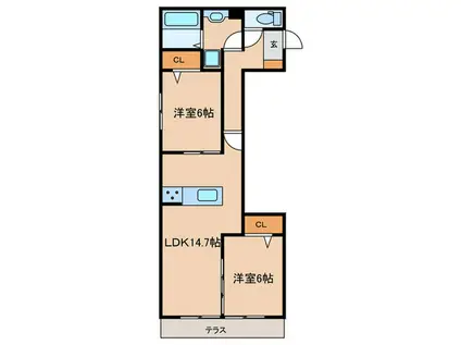 嵯峨広沢西裏町D-ROOM(2LDK/2階)の間取り写真
