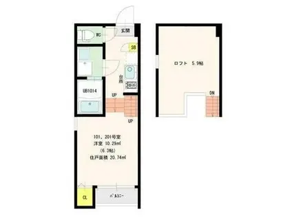 ソレイユ七隈(1K/2階)の間取り写真