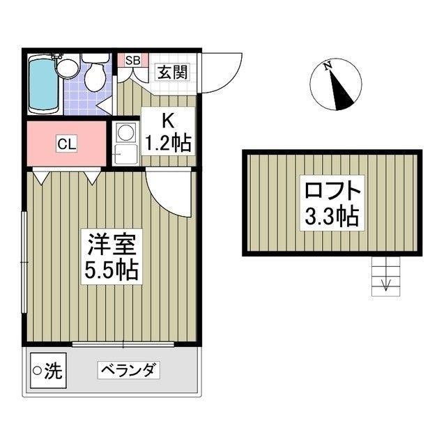 ブラウン第3(1K/2階)の間取り写真