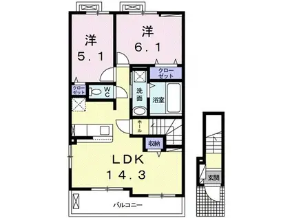 インパクト(2LDK/2階)の間取り写真