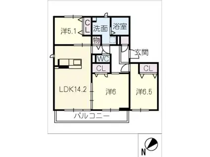 ベルヒルズ A棟(3LDK/3階)の間取り写真