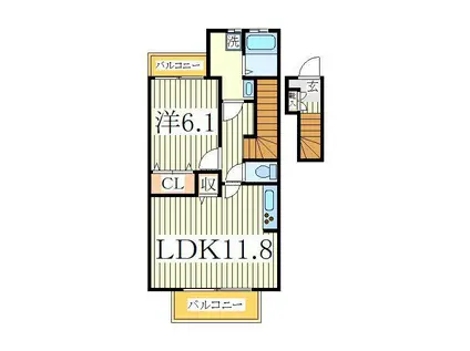 オリエンスII(1LDK/2階)の間取り写真