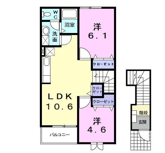 グリーンハイツB(2LDK/2階)の間取り写真
