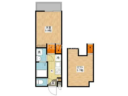 デ・クメール貝津(1SK/1階)の間取り写真