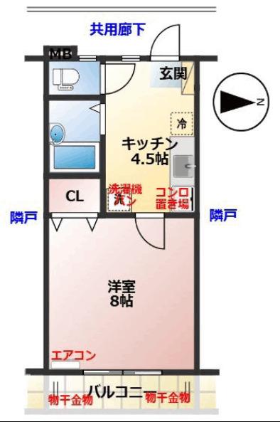 サンハイツムカサ(1K/2階)の間取り写真