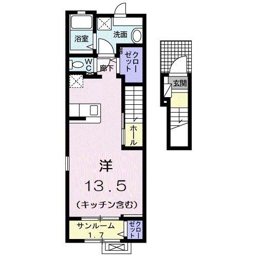 ニューバンブスV(ワンルーム/2階)の間取り写真