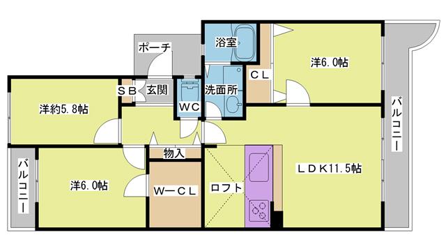 エルタウン学園5 115号棟(3LDK/5階)の間取り写真