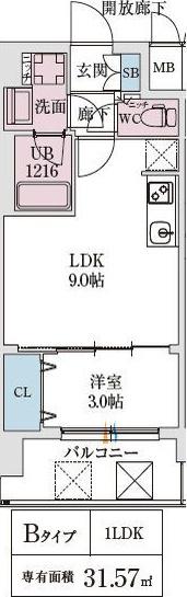 スプランディッド弁天町ウエスト(1LDK/4階)の間取り写真