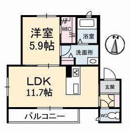 グランベレオ野上(1LDK/2階)の間取り写真