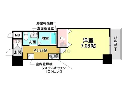 CASSIA豊中三国(1K/4階)の間取り写真