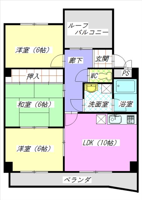 グランパス18(3LDK/3階)の間取り写真