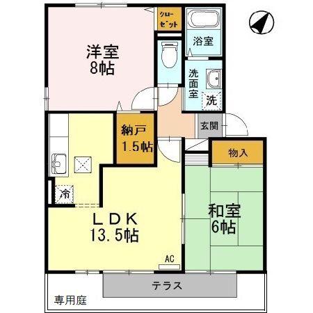アメニティ殿山 A棟(2LDK/1階)の間取り写真