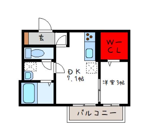 アジ―ロコート(1DK/2階)の間取り写真