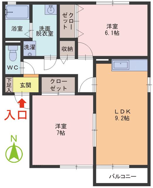 ルミナス内田B棟(2DK/2階)の間取り写真