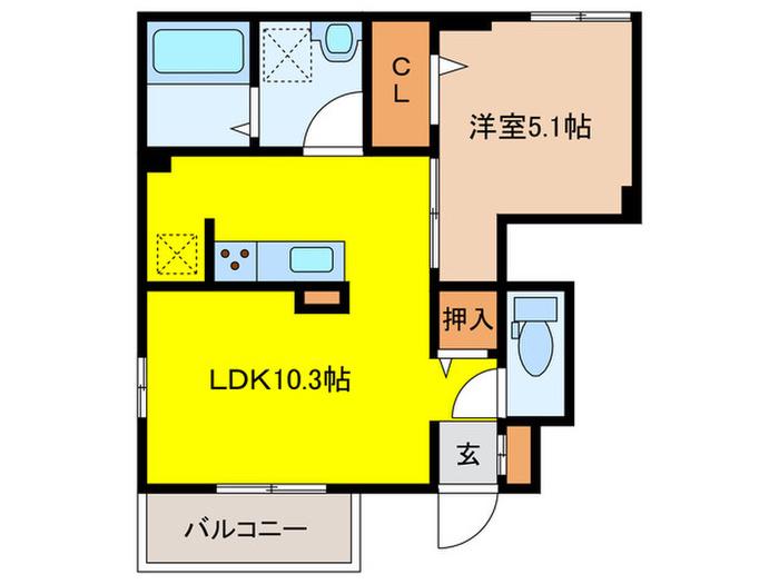 ルミエールD(1LDK/1階)の間取り写真